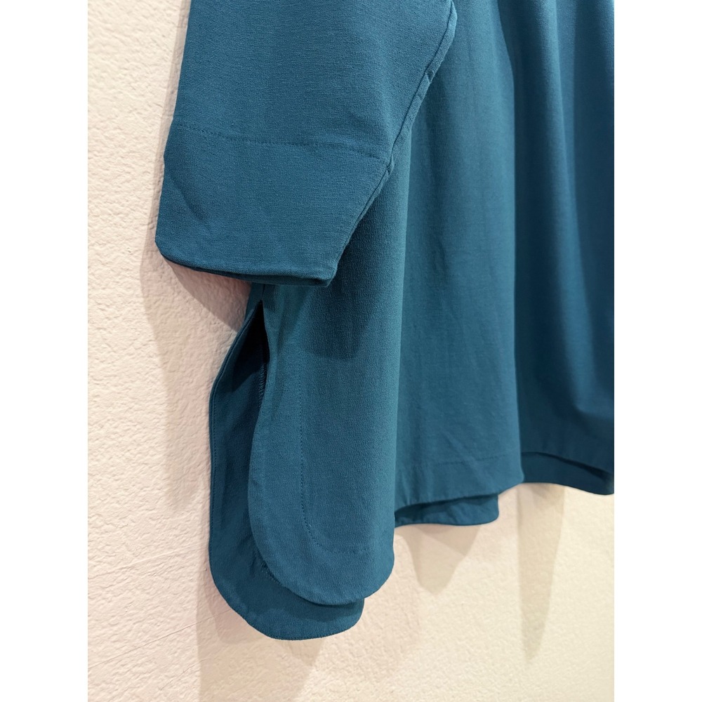 Eileen Fisher Stretch Crepe Tunic Top Teal Blue 1X 3/4 Sleeve Travel Relaxed Fit - Picture 4 of 8